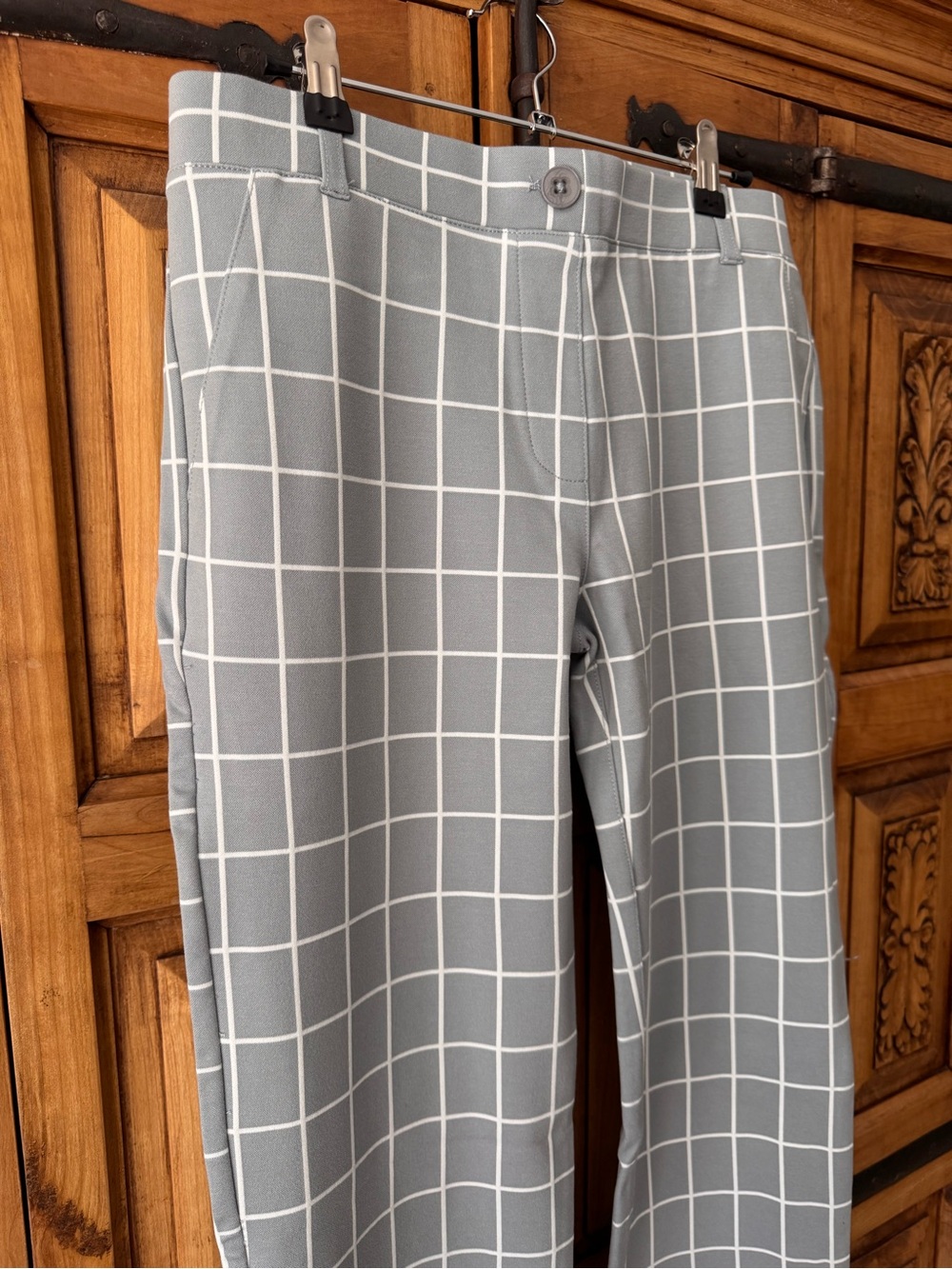 Betabrand Gray Windowpane Straight-Leg Pants - Picture 2 of 6